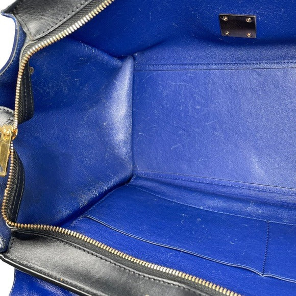 Celine Tri-Color Royal Blue Taupe Black Gold Large Shoulder Bucket Snap Purse