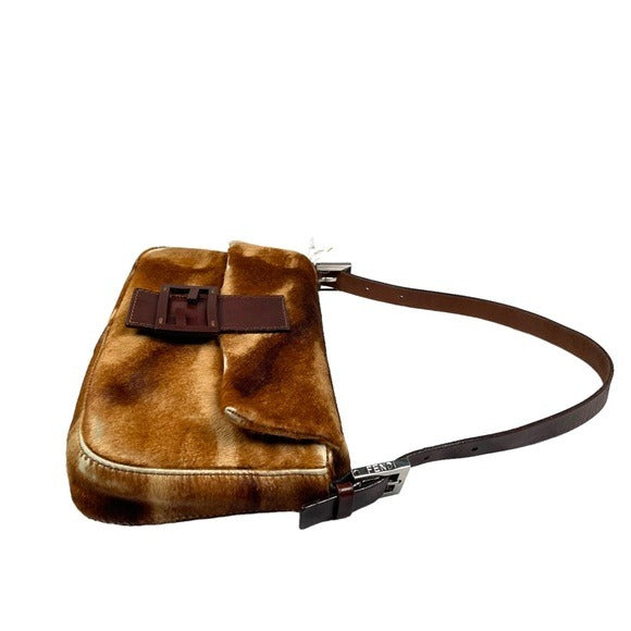 Fendi Calf-Hair Abstract Classic Baguette Shoulder Purse Flap Sterling Bag