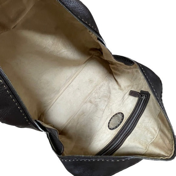 Fendi Selleria Pebbled Coco Leather Stitched Boston Travel Bag