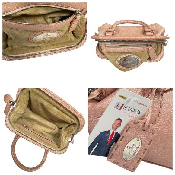Fendi Pearlescent Pink Leather Mini Selleria Sterling Silver Hardware Zip Purse