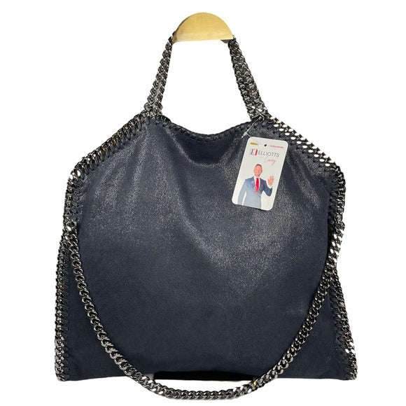 Stella McCartney Vegan Midnight Blue Metallic Chain Large Shoulder Purse Hobo