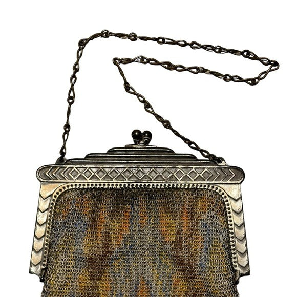 Whiting & Davis Metal Mesh Abstract Kiss-Lock Wristlet Mini Purse Clutch