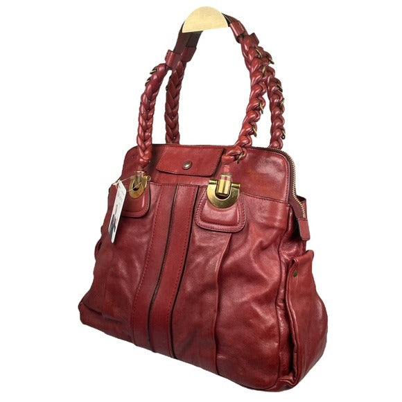 Chloe XL Blush Goldtone Leather Zippy Pretzel Handle Tote