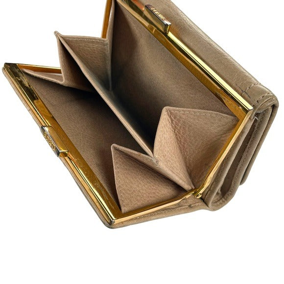 Loewe Leather Creme Compact Tri-Fold Kiss-Lock Wallet card Organizer