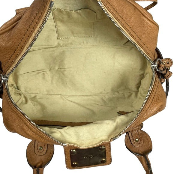 Chloe Tan Leather Paddington Medium Zip Boston Bag Tote Purse