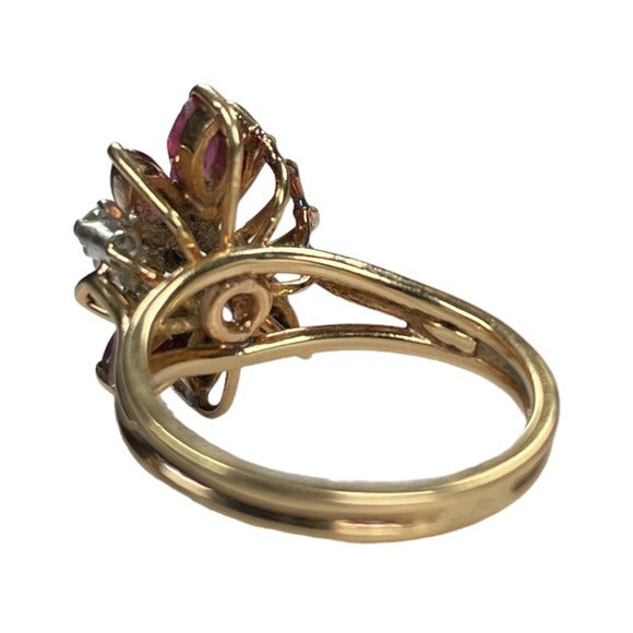 Ruby & Round Diamond Spiral Pinky Ring 10K Marquee Authentic Size 5.25