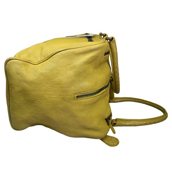 Bottega Veneta Lime Green Leather Woven Strap Boston Personal Travel Zip