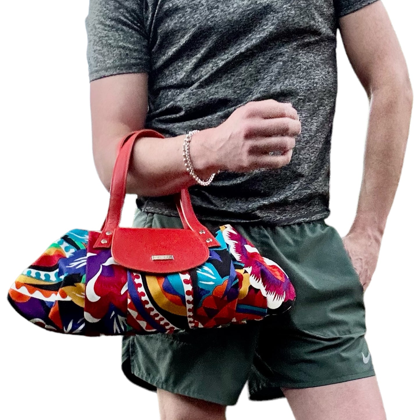Etro Floral Canvas Fabric Multi Color Leather East West Shoulder Purse
