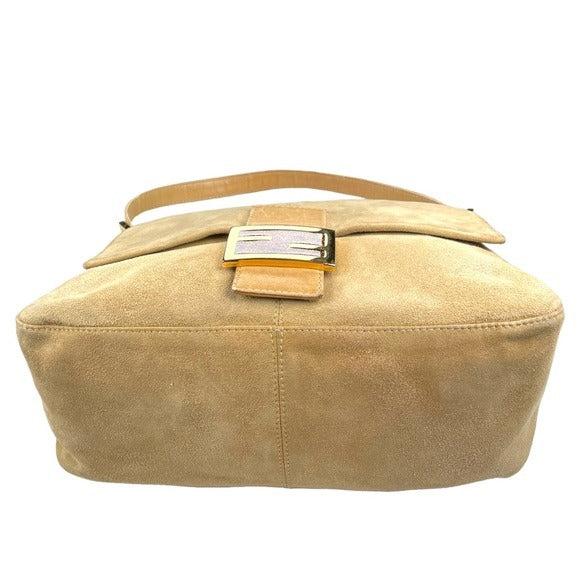 Fendi Tan Gold Suede Gold Glitter FF Mama Baguette Shoulder Purse