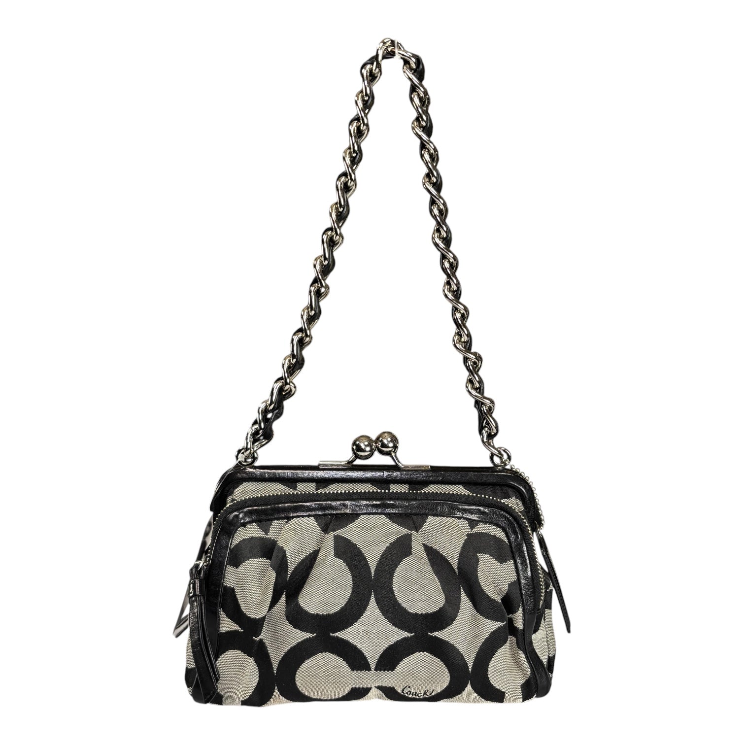 Coach Y2K Opti C Canvas Leather Kiss-Lock Black SHW Chain Shoulder