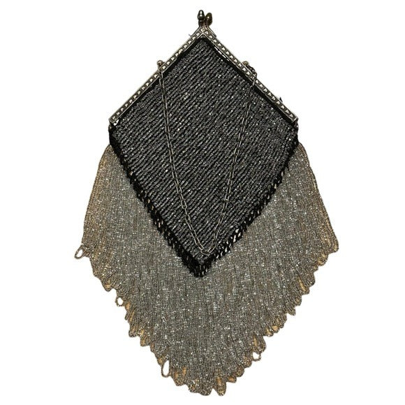 Retro Beaded Two-Toned Jelly Fish Glass Beaded Clutch Diamond Dangle Kiss-Lock