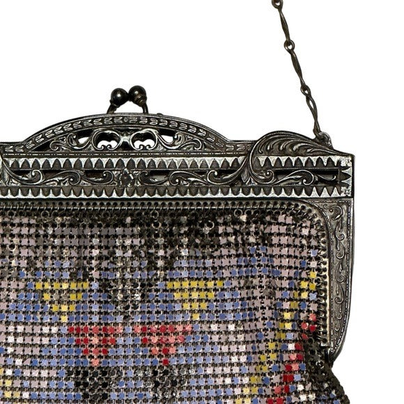 Whiting Davis Sterling Plated DresDen Metal Mesh Flapper Kiss Lock Mini Clutch