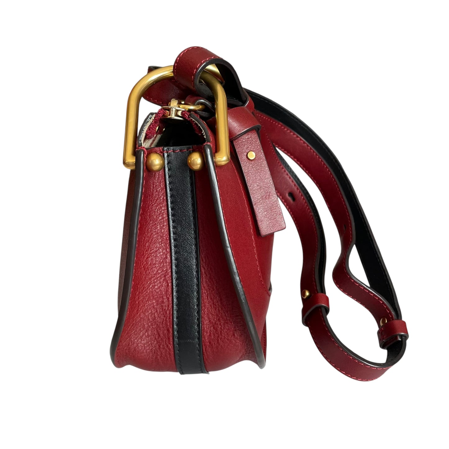 Chloe Hayley Calf Skin Nano Equestrian Burgundy Bucket 2 Way Crossbody Purse Bag