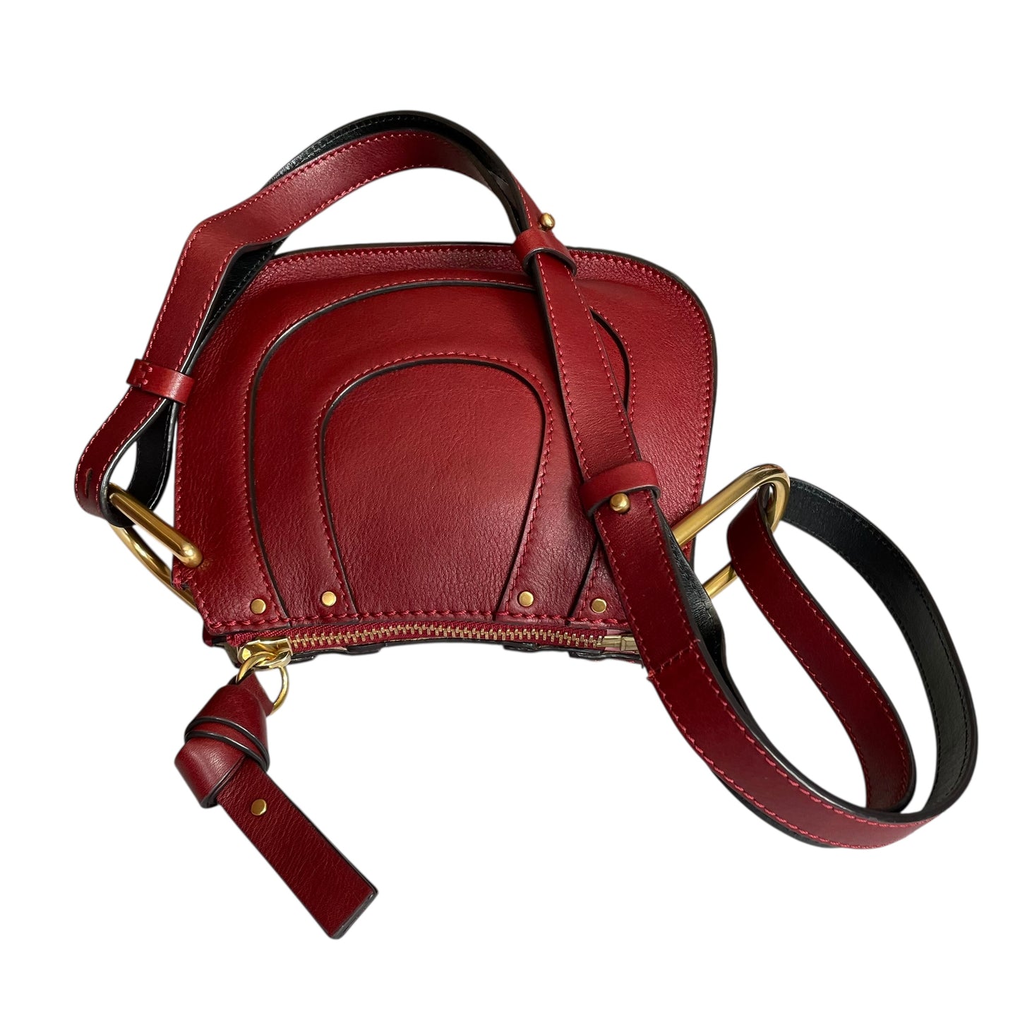 Chloe Hayley Calf Skin Nano Equestrian Burgundy Bucket 2 Way Crossbody Purse Bag