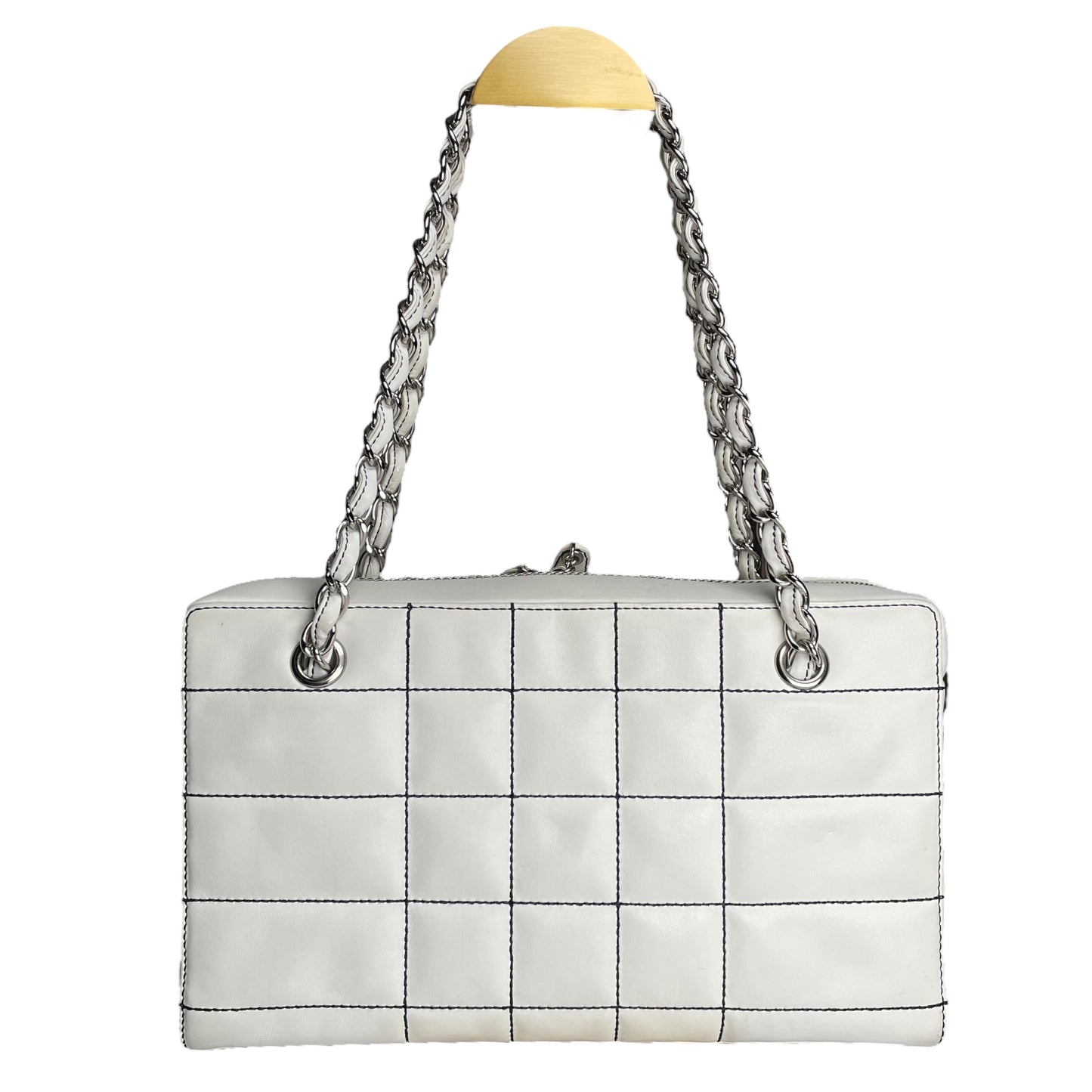 Chanel CC Timeless White Chocolate Bar Wildstitch Navy Blue SHW Shoulder Purse