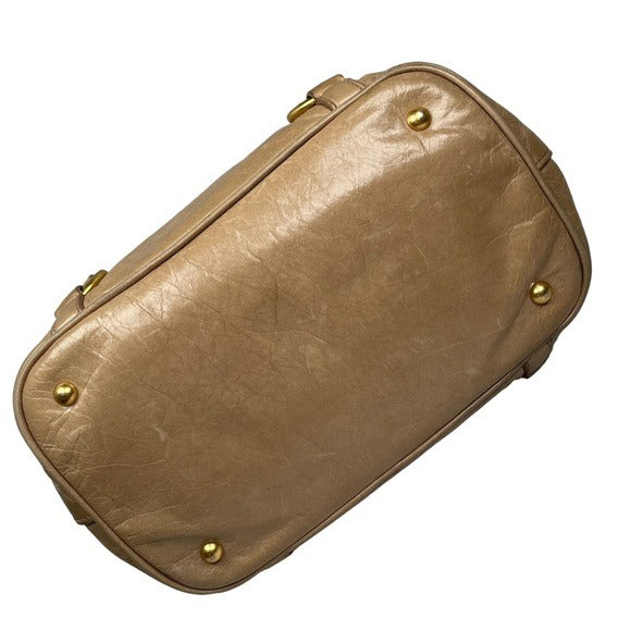 Miu Miu Golden Wheat Leather Crossbody Satchel Purse Snap Zip Blush Satin Bag