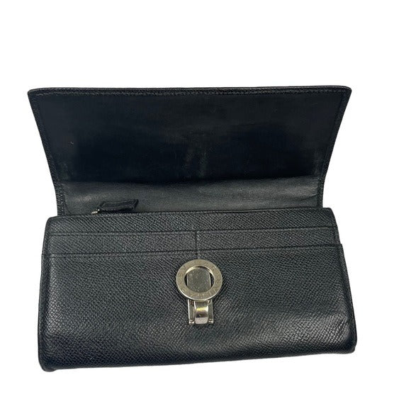BVLGARI Black Blue Clip Snap Saffiano Leather Long Organizer Wallet