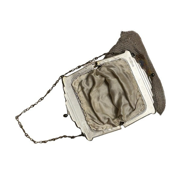 Whiting & Davis Metal Mesh Abstract Kiss-Lock Wristlet Mini Purse Clutch
