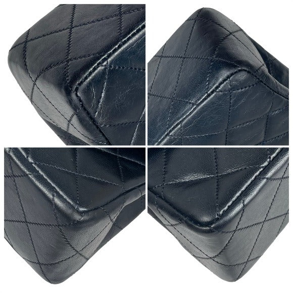 Chanel CC Navy Blue Limited Double Two-Tone Flap Quilted Lambskin Shoulder Purse