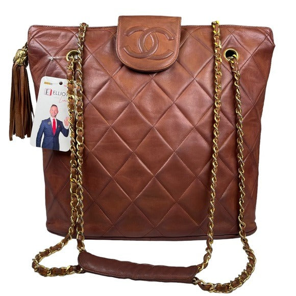 Chanel CC Quilted Timeless Mahogany Lambskin Matelasse Snap Zip Shoulder Purse