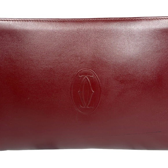 Cartier Burgundy Gold Corners Leather Zippy Evening Clutch