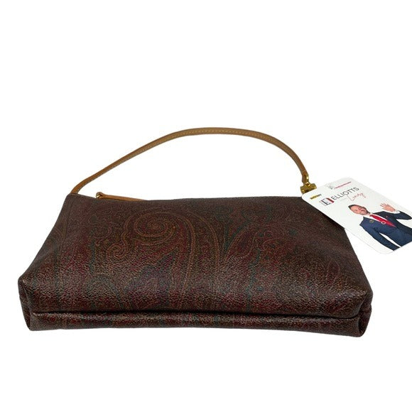 Etro Paisley Canvas Borsa Leather Zippy Slim Shoulder Pouchette Clutch Purse
