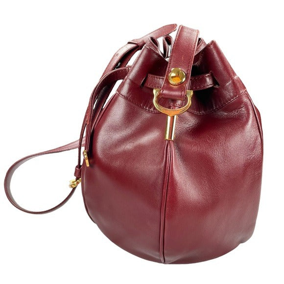 Cartier Burgundy Leather Medium Bucket Drawstring Crossbody Adjustable Purse