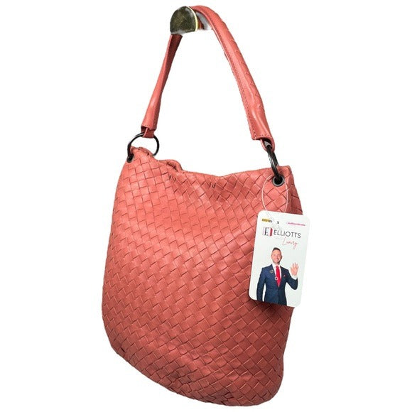 Bottega Veneta Pink π Woven Leather Bucket Hobo Style Oval Base Shoulder Purse