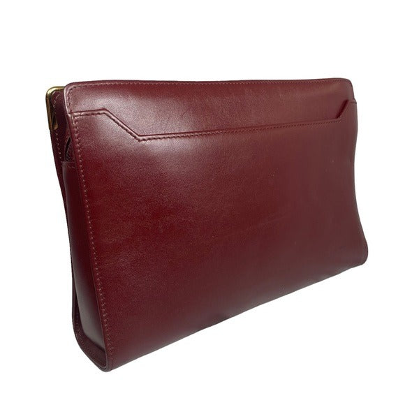 Cartier Burgundy Gold Corners Leather Zippy Evening Clutch
