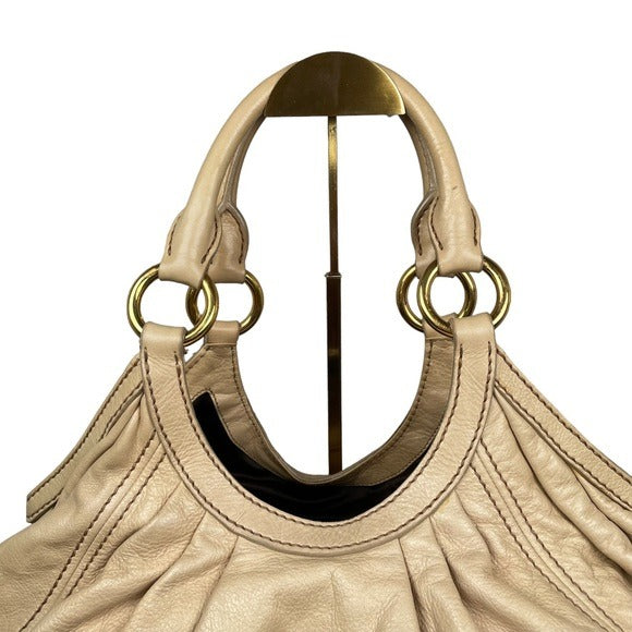 Miu Miu Basket Hobo Leather Gathered XL Ivory Creme Gold Shoulder Purse Bag Tote