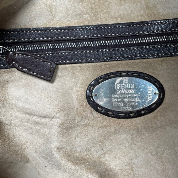 Fendi Selleria Pebbled Coco Leather Stitched Boston Travel Bag