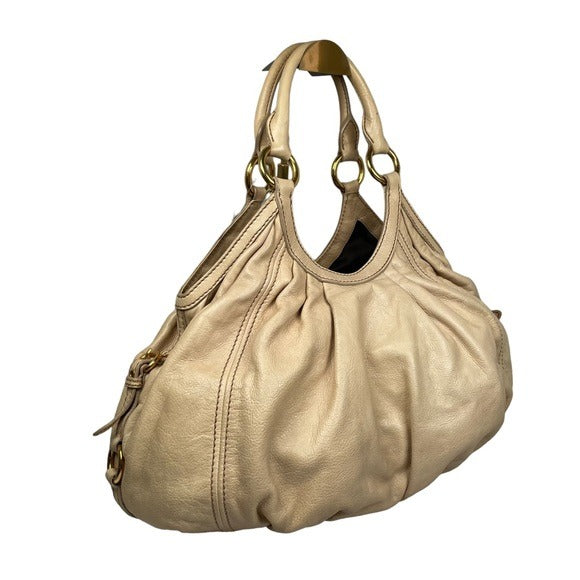 Miu Miu Basket Hobo Leather Gathered XL Ivory Creme Gold Shoulder Purse Bag Tote