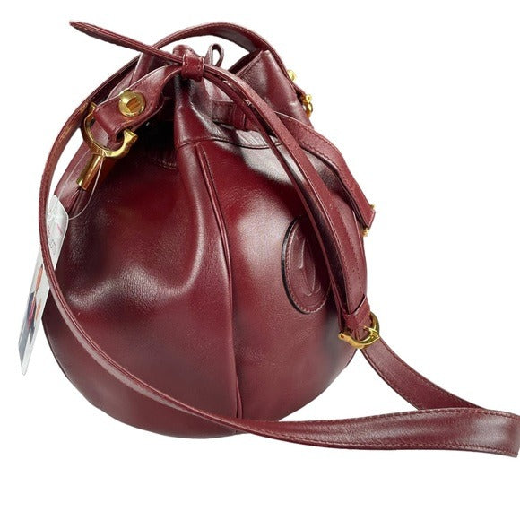 Cartier Burgundy Leather Medium Bucket Drawstring Crossbody Adjustable Purse