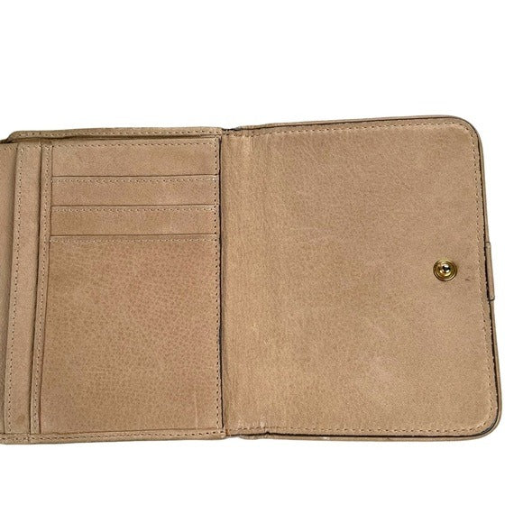 Loewe Leather Creme Compact Tri-Fold Kiss-Lock Wallet card Organizer