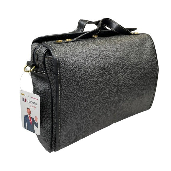 Borbonese Black Leather PVC Crossbody Business Crossbody Medium Bag Tote Purse