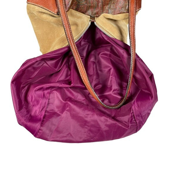 Etro Multi Textile Paisley Boston Dual Handle Canvas Leather Suede Purse Bag