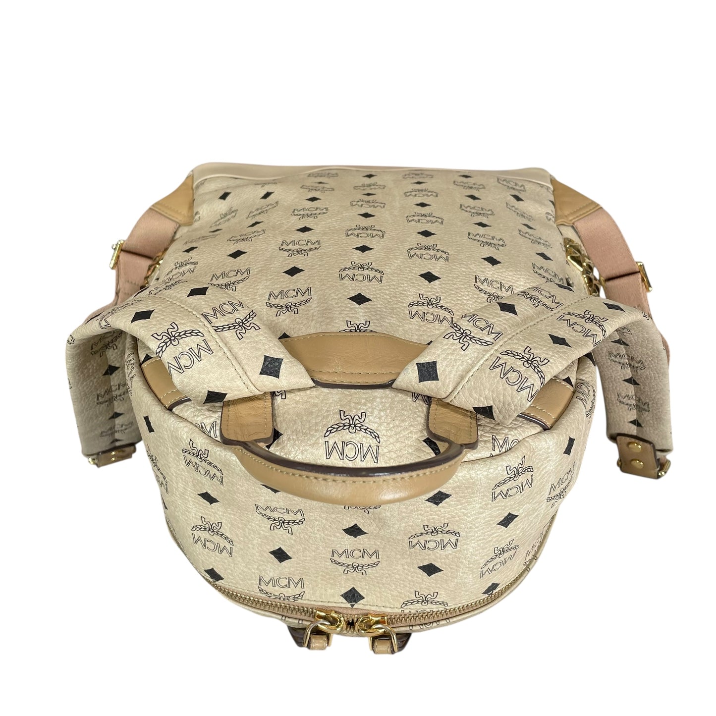 MCM Viestos GHW Studded Creme Pebbled Canvas 15" Laptop Bag Backpack