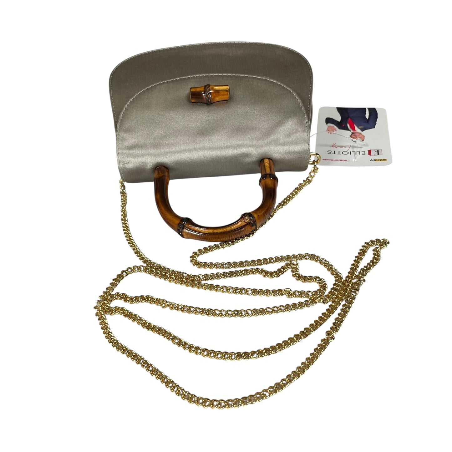Gucci GG Mini 1947 StyleChampagne Satin GHW Bamboo 1990s Top Handle Crossbody