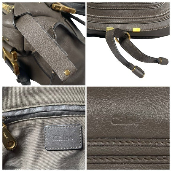 Chloe Grey Medium Satchel Wrapped Leather Handle Zip Flap Crossbody Shoulder Bag