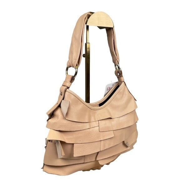 YSL Saint Tropez Beige Patch Gathered Layered Lambskin Shoulder Small Hobo Bag