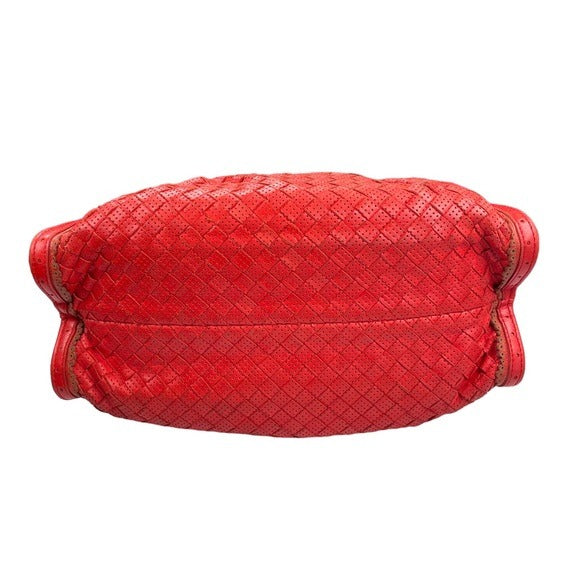 Bottega Veneta Woven Perforated Hand Bag Shoulder Leather Paprika Red Purse