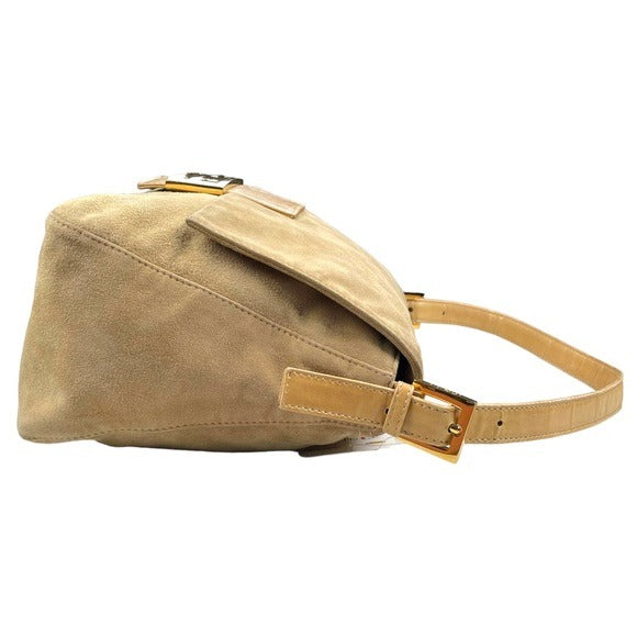 Fendi Tan Gold Suede Gold Glitter FF Mama Baguette Shoulder Purse