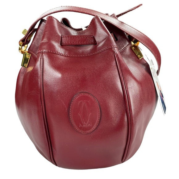 Cartier Burgundy Leather Medium Bucket Drawstring Crossbody Adjustable Purse