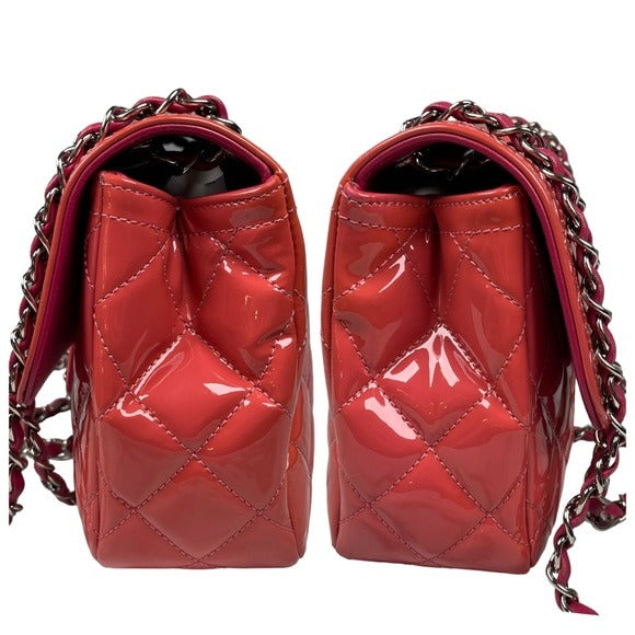 Chanel CC Classique Pink Coral Magenta Silver Hombre Leather Flap Quilted Purse