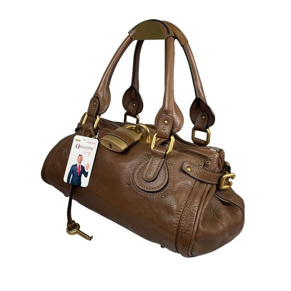 Chloe Paddington Lock Chestnut Brown Pebbled Leather Zip Shoulder Purse Bag