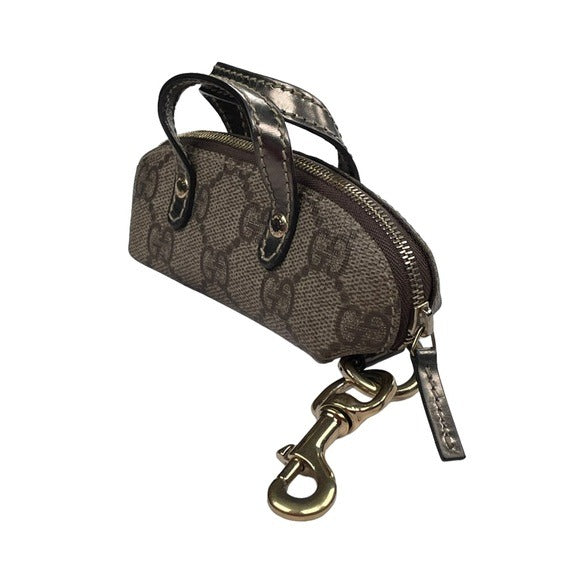 Gucci GG Canvas Micro Mini Metallic Leather KeyChain Lipstick Lighter Purse Bag