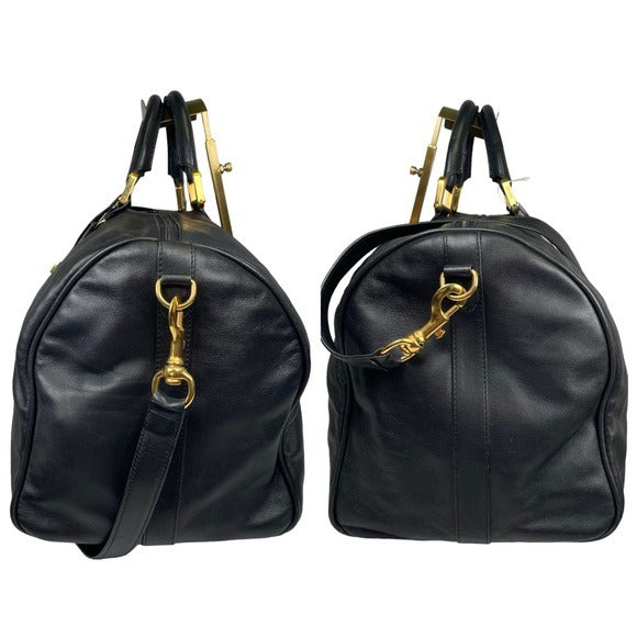 Loewe Leather Black Gold Zip Large Boston Duffel Keepall 50 Handle Travel Bag