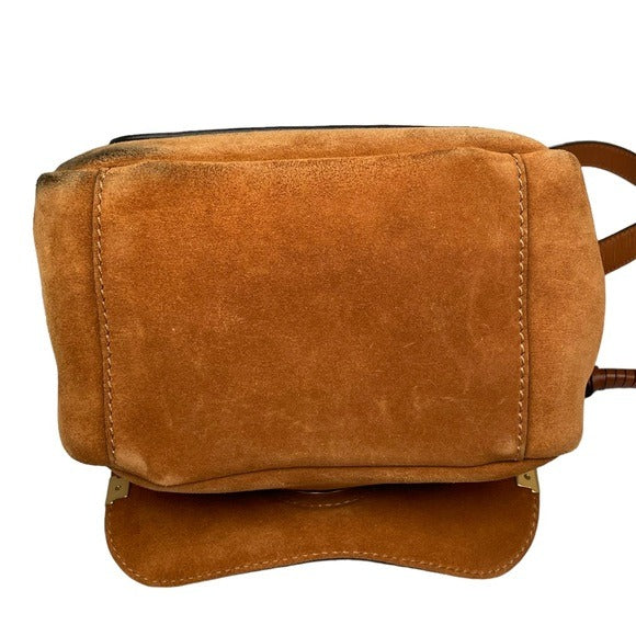 Chloe Classic Nubuck Suede Tan Brown Gold Zippy Shoulder Purse Bag Boxy Flap