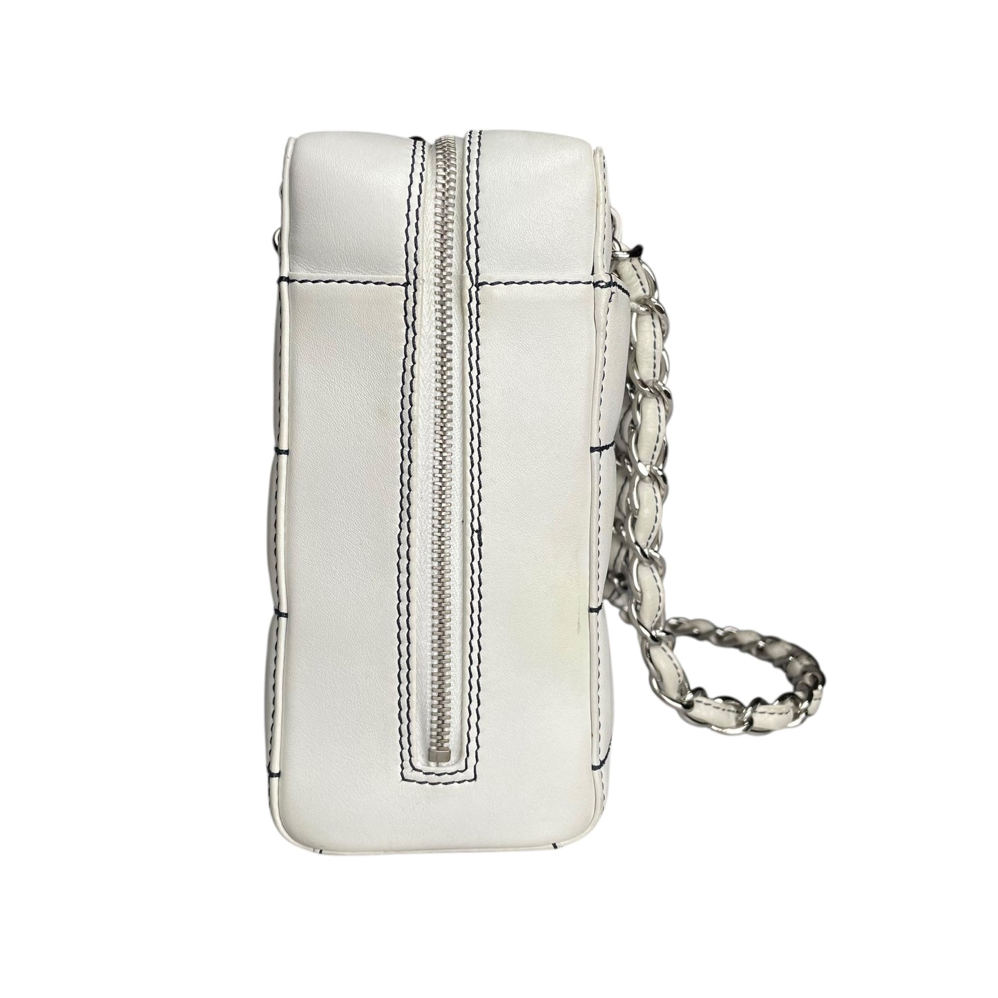 Chanel CC Timeless White Chocolate Bar Wildstitch Navy Blue SHW Shoulder Purse