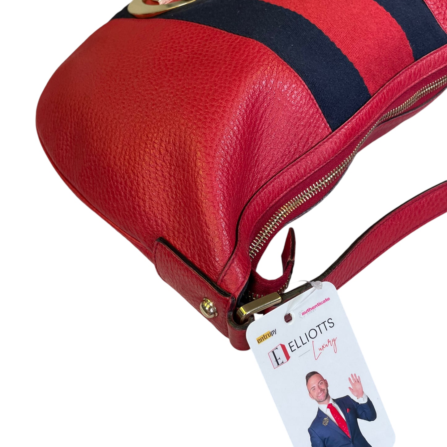 Gucci GG Red Zip Large Blondie Sherryline Racing Stripe Hobo Shoulder Purse